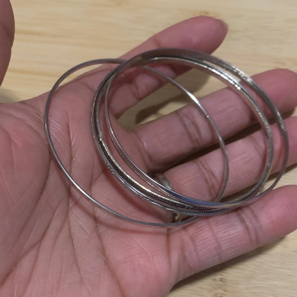 Silver Bangle Bracelets Set - Picture 3 of 3